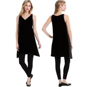 Eileen Fisher Women’s Black Velvet‎ & Silk V-Neck Sleeveless Tunic Top XS
